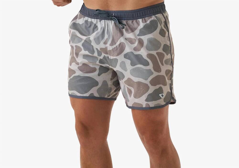 NEW BURLEBO drawstring waist swim trunks in jumbo deer camo
